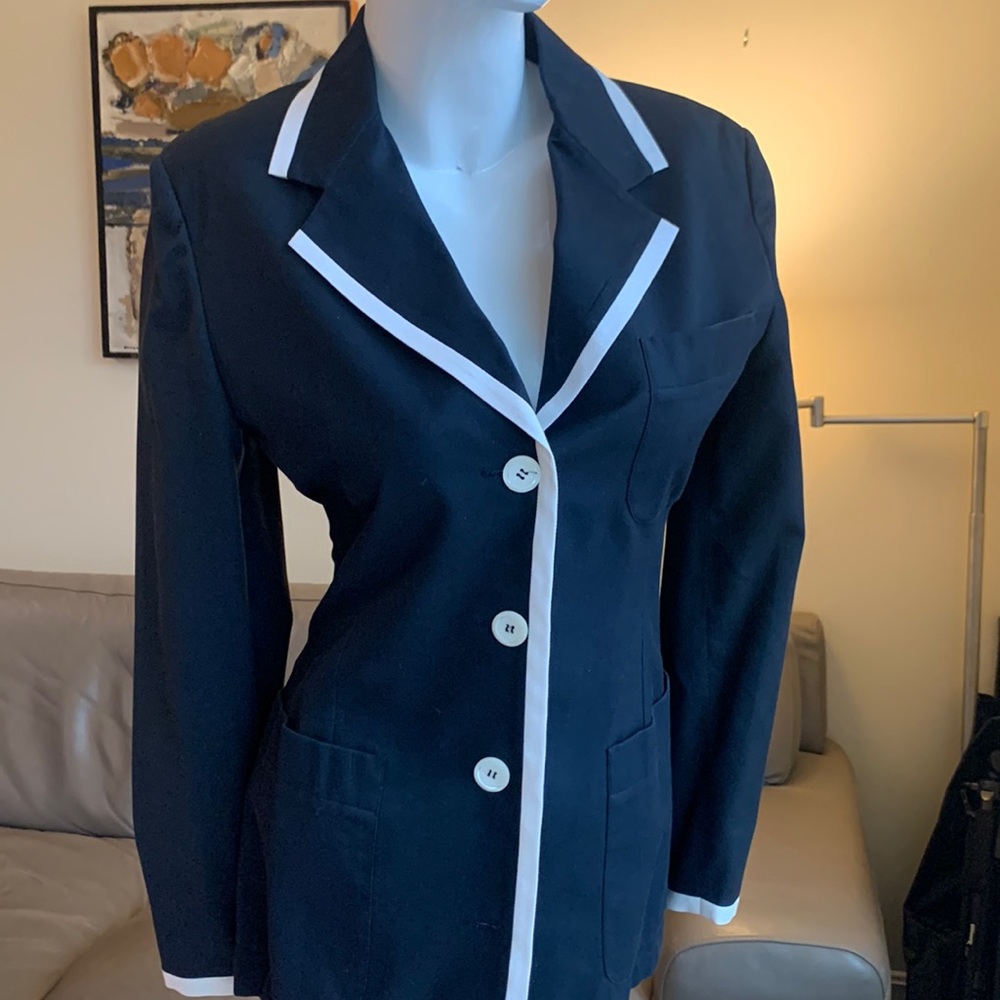 80’s ITALY NAVY BYBLOS BLAZER CONTRAST WHITE TRIM